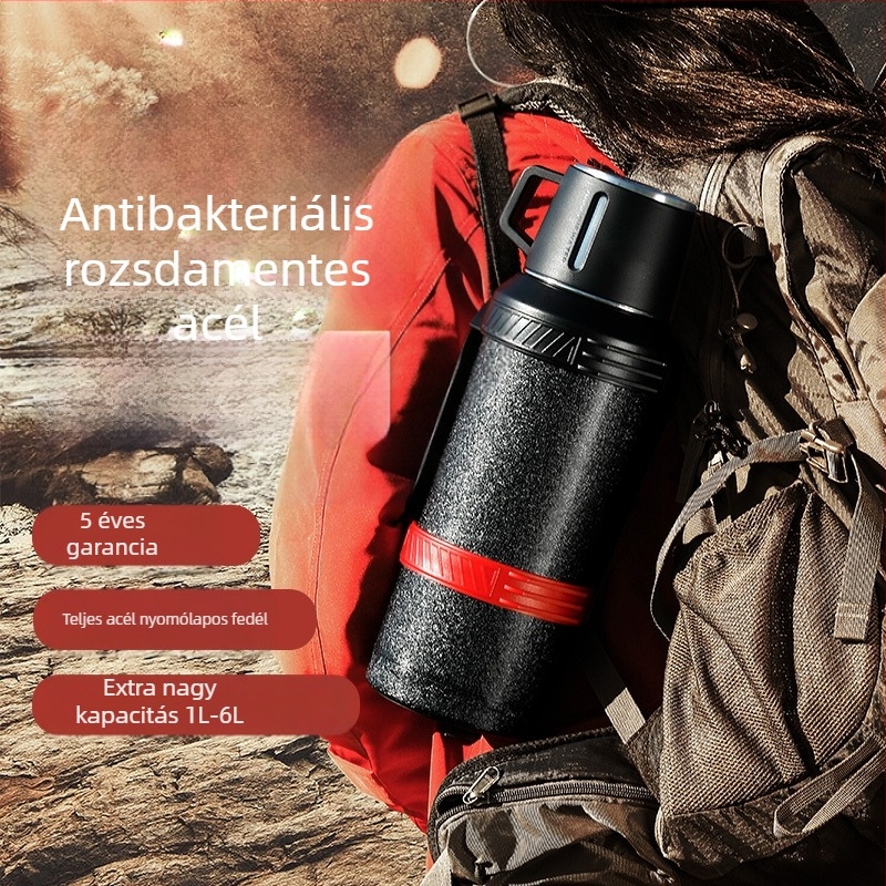Qihu Thermos nagy kapacitású, 6 literes termosz, hordozható autós kültéri termosz, teljes acél, 316 rozsdamentes acél vízforraló