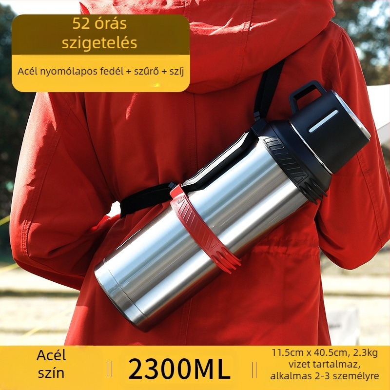 Qihu Thermos nagy kapacitású, 6 literes termosz, hordozható autós kültéri termosz, teljes acél, 316 rozsdamentes acél vízforraló