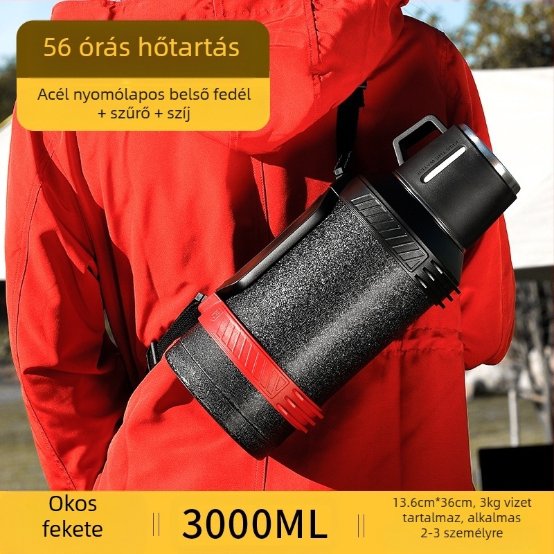 Qihu Thermos nagy kapacitású, 6 literes termosz, hordozható autós kültéri termosz, teljes acél, 316 rozsdamentes acél vízforraló