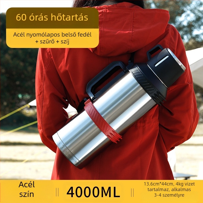 Qihu Thermos nagy kapacitású, 6 literes termosz, hordozható autós kültéri termosz, teljes acél, 316 rozsdamentes acél vízforraló