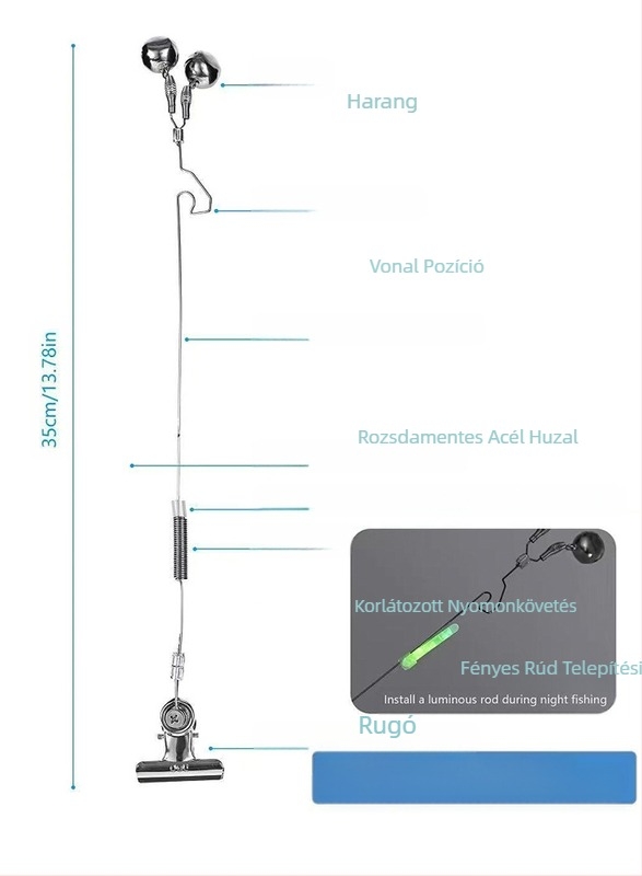 Rozsdamentes acél csengő riasztó tengeri bot sanda bot dobóbot klip riasztóval automatikus offline halcsengő emlékeztető