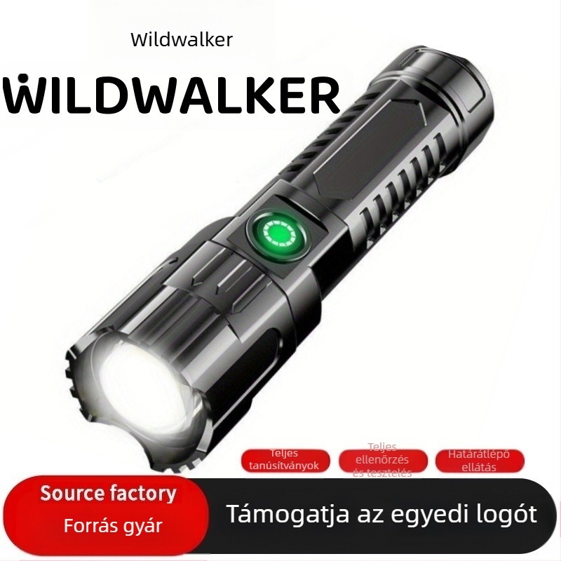 Teleszkópos zoom zseblámpa ABS újratölthető USB otthoni kültéri világításhoz, hosszú élettartamú, szuperfényes zseblámpa készlet
