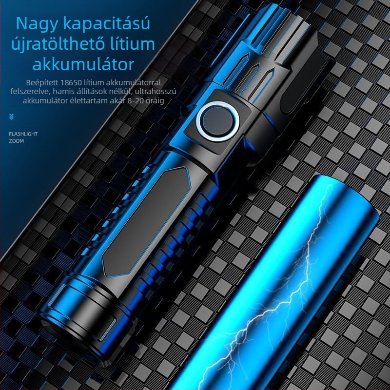 Teleszkópos zoom zseblámpa ABS újratölthető USB otthoni kültéri világításhoz, hosszú élettartamú, szuperfényes zseblámpa készlet