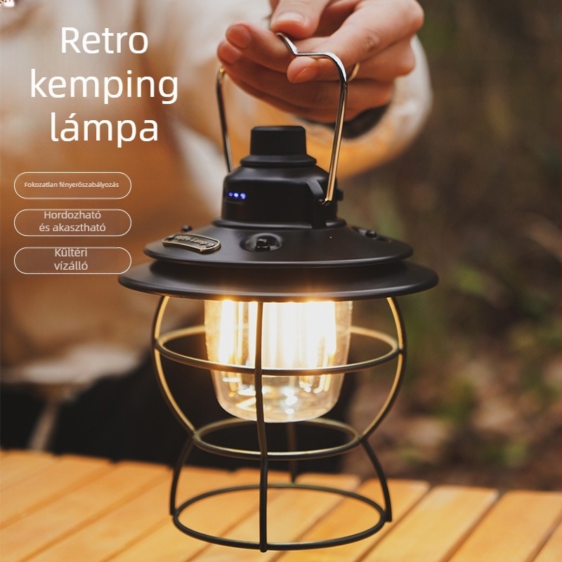 Retro lólámpás kültéri kempinglámpa sátorlámpa tábori lámpa hangulatlámpa töltő kempinglámpa LED-es világítású függőlámpa