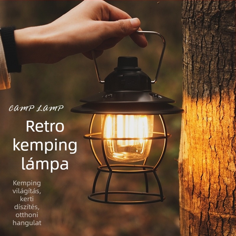 Retro lólámpás kültéri kempinglámpa sátorlámpa tábori lámpa hangulatlámpa töltő kempinglámpa LED-es világítású függőlámpa