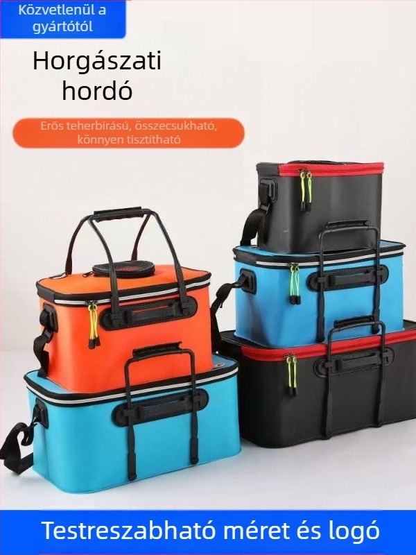 Hordozható halasvödör fedéllel oxigénpumpa EVA vastagított horgászvödör élő halas doboz összecsukható hordozható élő halasvödör vadhorgászathoz