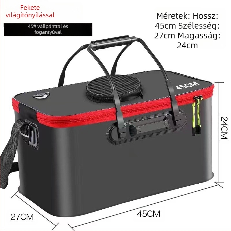 Hordozható halasvödör fedéllel oxigénpumpa EVA vastagított horgászvödör élő halas doboz összecsukható hordozható élő halasvödör vadhorgászathoz