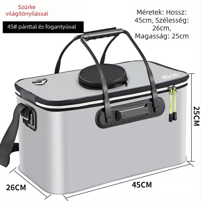 Hordozható halasvödör fedéllel oxigénpumpa EVA vastagított horgászvödör élő halas doboz összecsukható hordozható élő halasvödör vadhorgászathoz