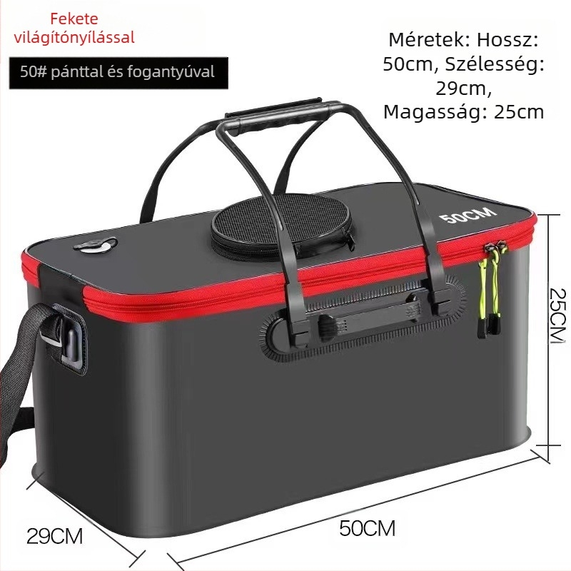 Hordozható halasvödör fedéllel oxigénpumpa EVA vastagított horgászvödör élő halas doboz összecsukható hordozható élő halasvödör vadhorgászathoz