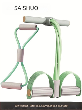 Pedálhúzós, színben illő, négycsöves, 6 szálas hasizom-feszítő, nyitott vállú, gyönyörű hátú, 8 karakteres húzókötél otthoni fitneszruha