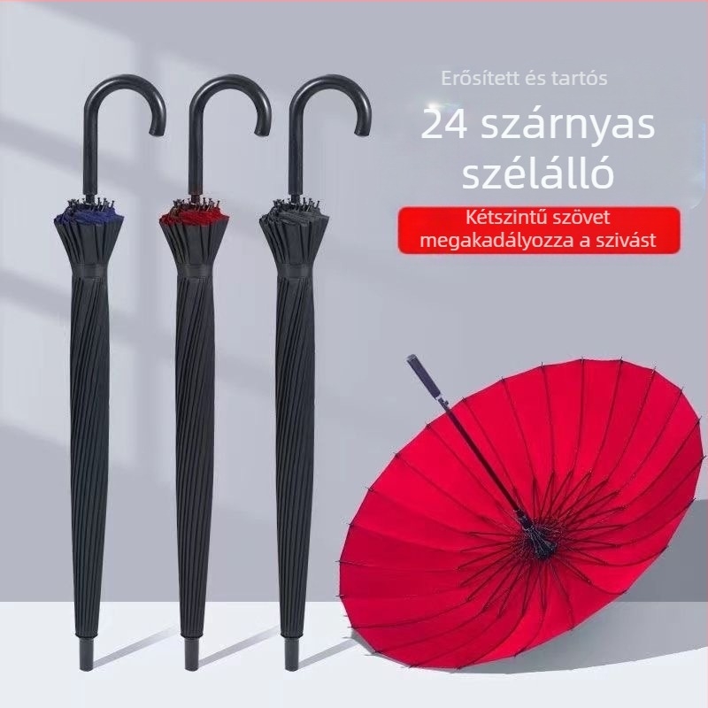 24 csontos esernyő, automatikus dupla horgos, egyenes rúddal ellátott esernyő, nagykereskedelmi napos esernyő, egyedi reklám esernyő, szélálló üzleti hosszú fogantyúval ellátott esernyő