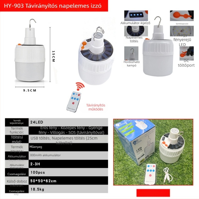 Napelemes LED vészvilágítás Éjszakai piac Mobil istálló kempingvilágítás Kültéri világítás Függesztett lámpa Távirányítós izzólámpa