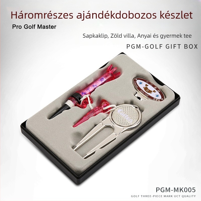 PGM Golf Supplies Green Fork Tee Mark háromrészes szett dobozos ajándékcsomaggal
