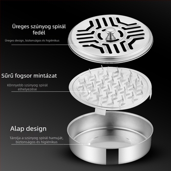 Vastagított rozsdamentes acél szúnyogfüstölő doboz, megemelt fedéllel, háztartási szúnyogfüstölő tányér, szúnyogfüstölő állvány szürke tányérral, tűzálló, kreatív szantálfa tűzhely