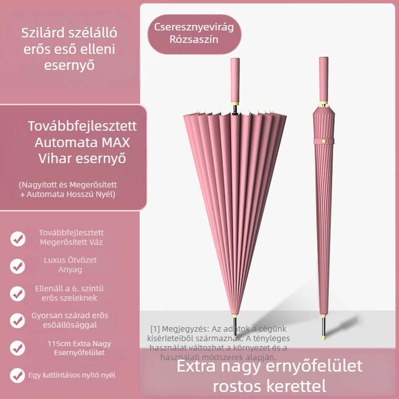 24 csontos esernyő automata esernyő nagy, túlméretezett gyári nagykereskedelmi egyenes hosszú nyelű esernyő napsütéses és esős kettős felhasználású logóval