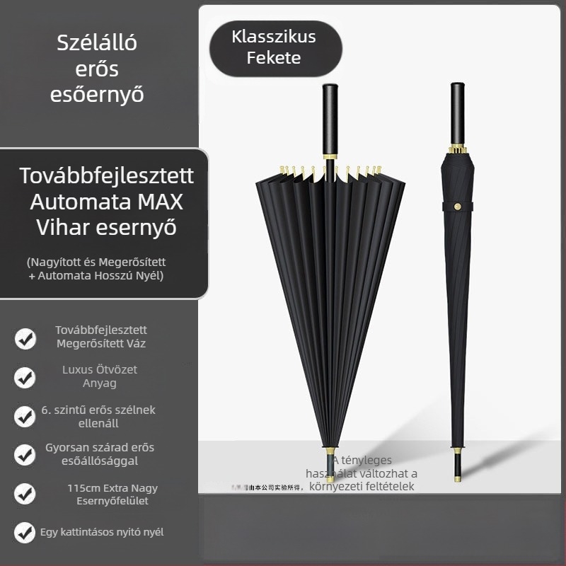 24 csontos esernyő automata esernyő nagy, túlméretezett gyári nagykereskedelmi egyenes hosszú nyelű esernyő napsütéses és esős kettős felhasználású logóval