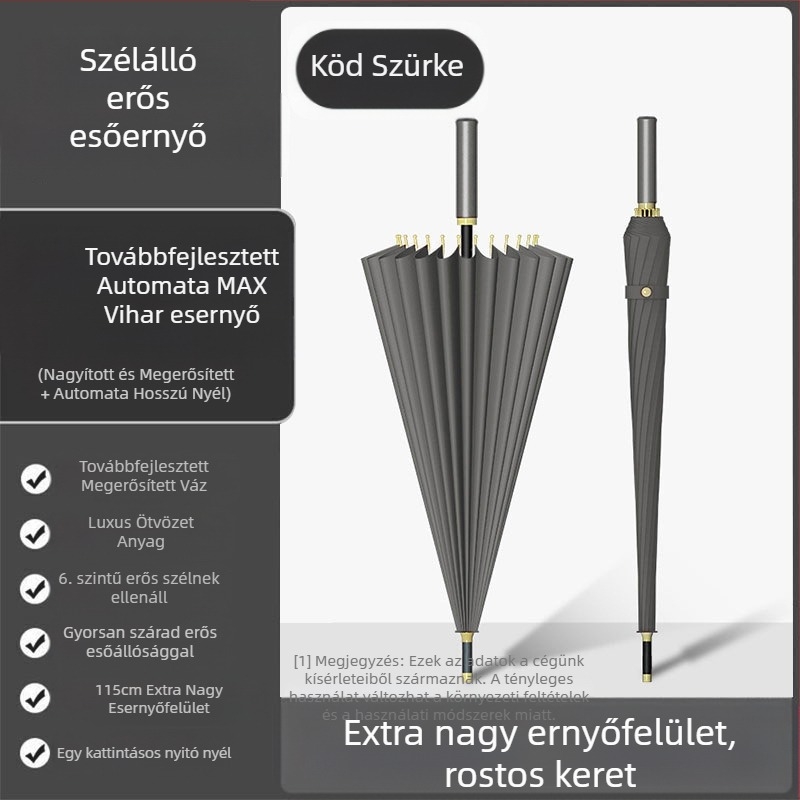 24 csontos esernyő automata esernyő nagy, túlméretezett gyári nagykereskedelmi egyenes hosszú nyelű esernyő napsütéses és esős kettős felhasználású logóval
