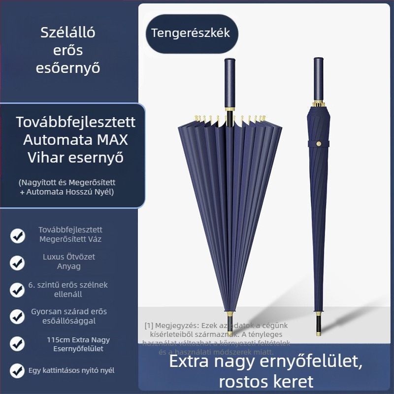 24 csontos esernyő automata esernyő nagy, túlméretezett gyári nagykereskedelmi egyenes hosszú nyelű esernyő napsütéses és esős kettős felhasználású logóval