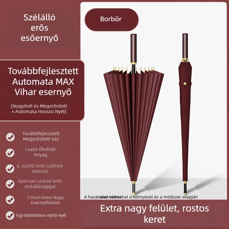 24 csontos esernyő automata esernyő nagy, túlméretezett gyári nagykereskedelmi egyenes hosszú nyelű esernyő napsütéses és esős kettős felhasználású logóval