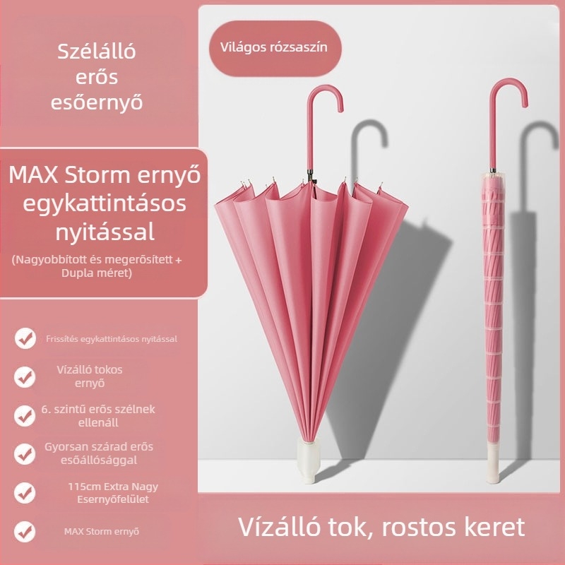 24 csontos esernyő automata esernyő nagy, túlméretezett gyári nagykereskedelmi egyenes hosszú nyelű esernyő napsütéses és esős kettős felhasználású logóval