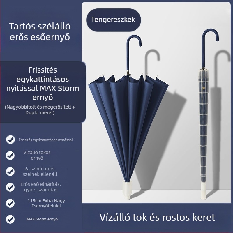 24 csontos esernyő automata esernyő nagy, túlméretezett gyári nagykereskedelmi egyenes hosszú nyelű esernyő napsütéses és esős kettős felhasználású logóval