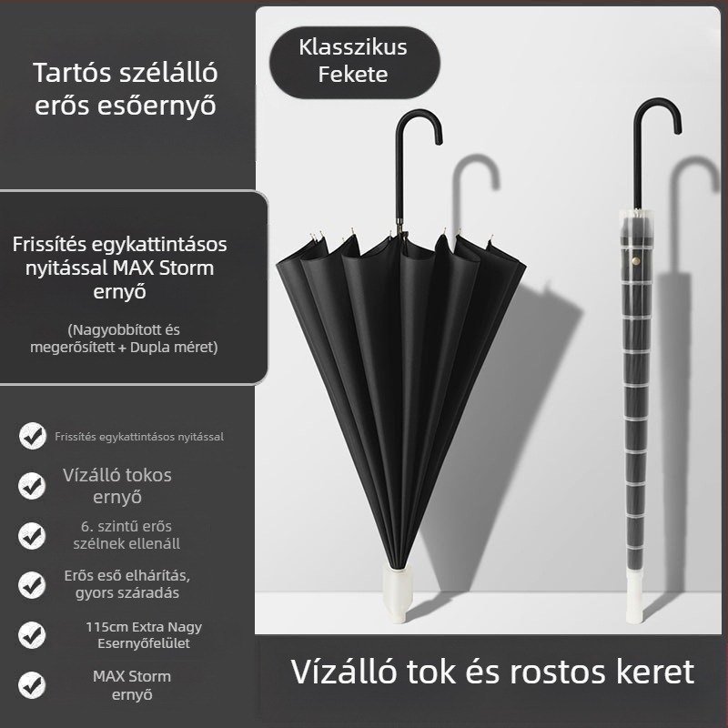 24 csontos esernyő automata esernyő nagy, túlméretezett gyári nagykereskedelmi egyenes hosszú nyelű esernyő napsütéses és esős kettős felhasználású logóval