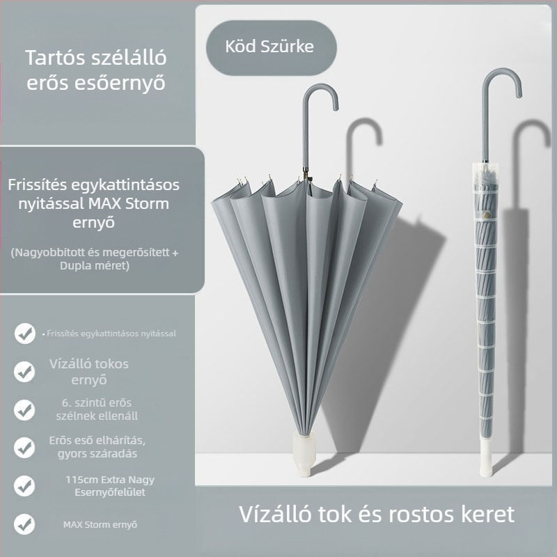 24 csontos esernyő automata esernyő nagy, túlméretezett gyári nagykereskedelmi egyenes hosszú nyelű esernyő napsütéses és esős kettős felhasználású logóval