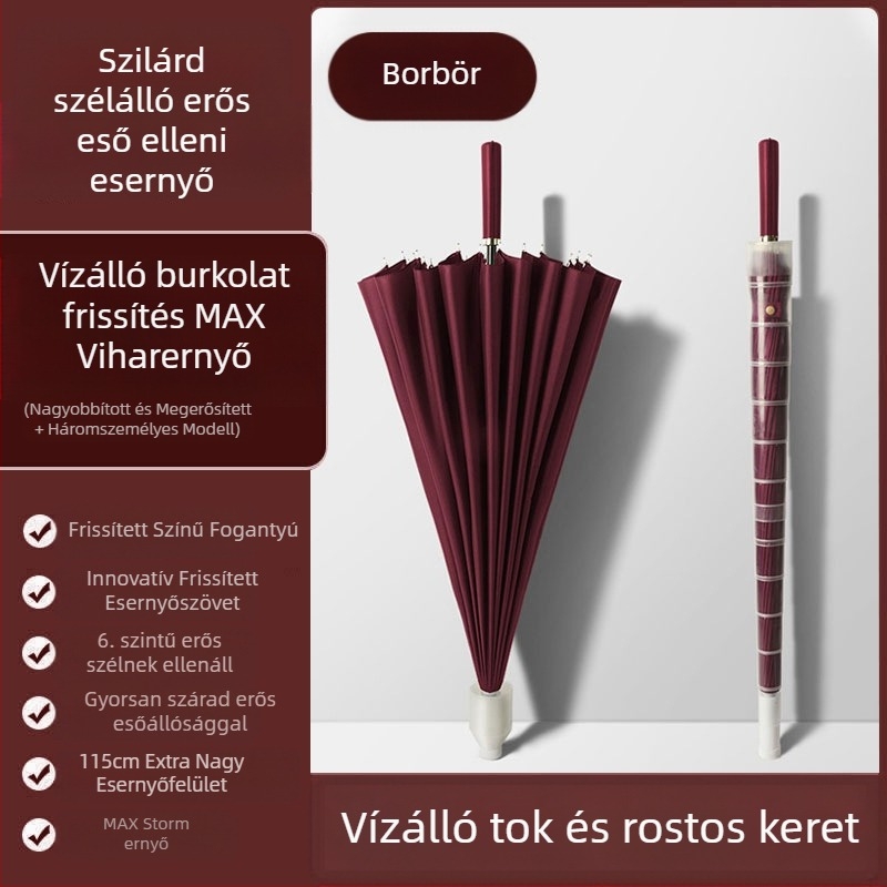 24 csontos esernyő automata esernyő nagy, túlméretezett gyári nagykereskedelmi egyenes hosszú nyelű esernyő napsütéses és esős kettős felhasználású logóval