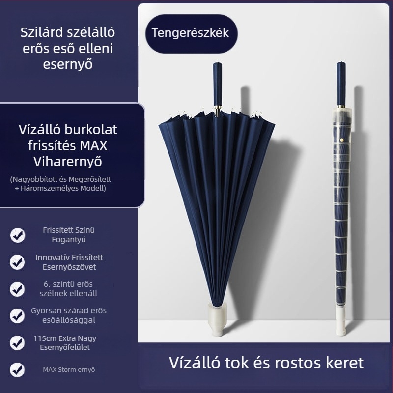 24 csontos esernyő automata esernyő nagy, túlméretezett gyári nagykereskedelmi egyenes hosszú nyelű esernyő napsütéses és esős kettős felhasználású logóval