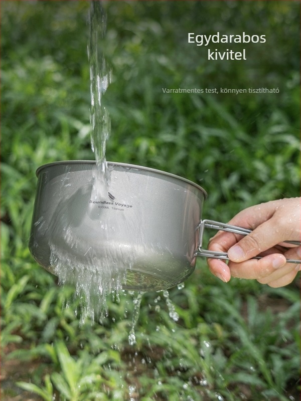 Biwei tiszta titán leveses edény, ultra könnyű és kényelmes kempingedény, titán edény, ebéddoboz, fűthető, egyrétegű főzőedény, összecsukható fogantyú