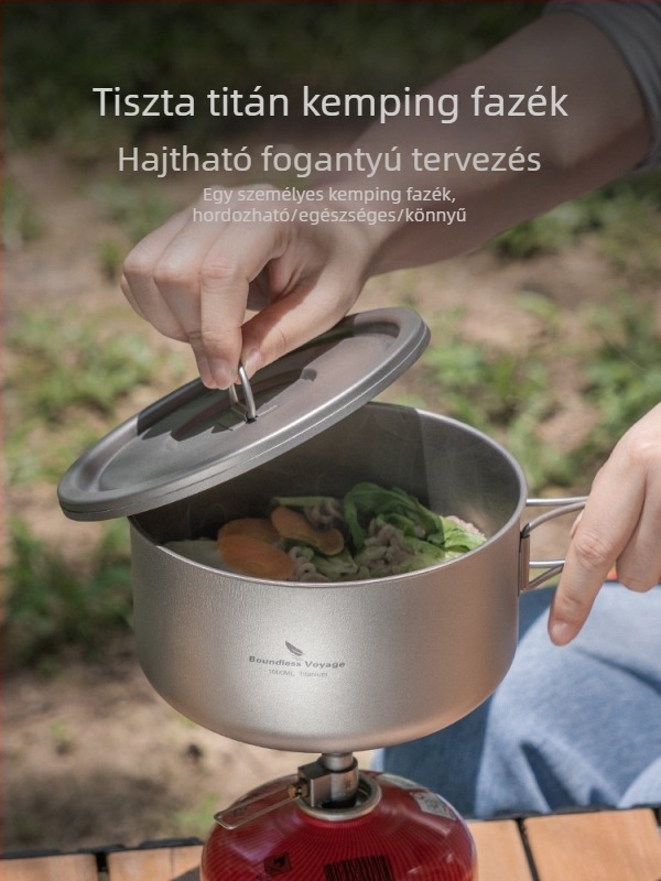 Biwei tiszta titán leveses edény, ultra könnyű és kényelmes kempingedény, titán edény, ebéddoboz, fűthető, egyrétegű főzőedény, összecsukható fogantyú