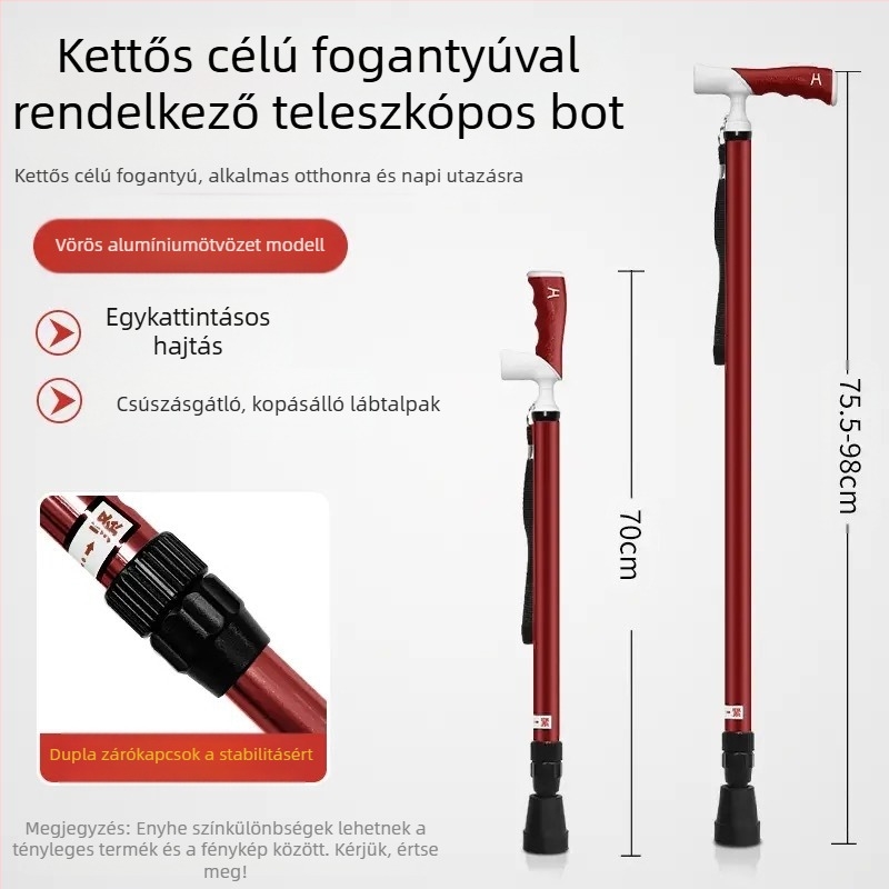 Ultrakönnyű, hordozható teleszkópos mankó, csúszásgátló, állítható, kettős célú orvosi mankó, hegymászó sétabot időseknek