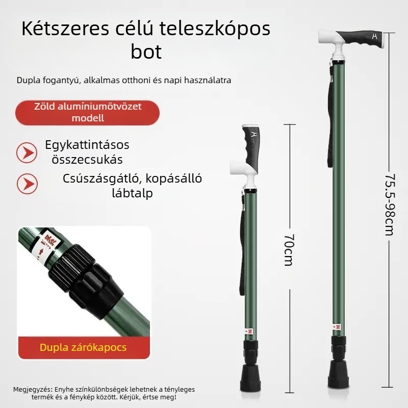 Ultrakönnyű, hordozható teleszkópos mankó, csúszásgátló, állítható, kettős célú orvosi mankó, hegymászó sétabot időseknek