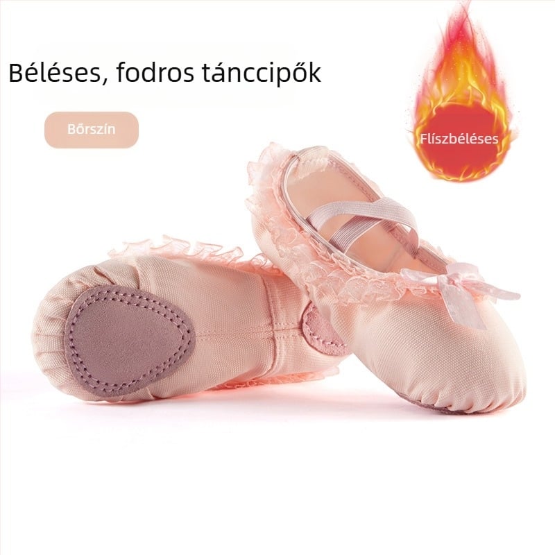 Tánccipők Női és Gyermek Puha Talpú Őszi és Téli Gyakorló Testhezálló Gyapjúval Bélelt Húsos Csipke Macskakarom Lányoknak Hercegnő Balett Tánc