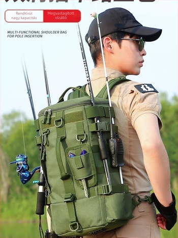 Többfunkciós hegymászótáska, horgásztáska, horgászbot-táska, hátizsák, nagy kapacitású, száraz és nedves szétválasztás, vízálló kialakítás