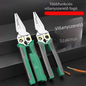 8 az 1-ben multifunkciós vezetékmérő és -csupaszító fogó, vezetékvágó, vezetékhúzó, vezeték- és kábelolló, hámozó fogó, elektromos vezetékek krimpelő fogó