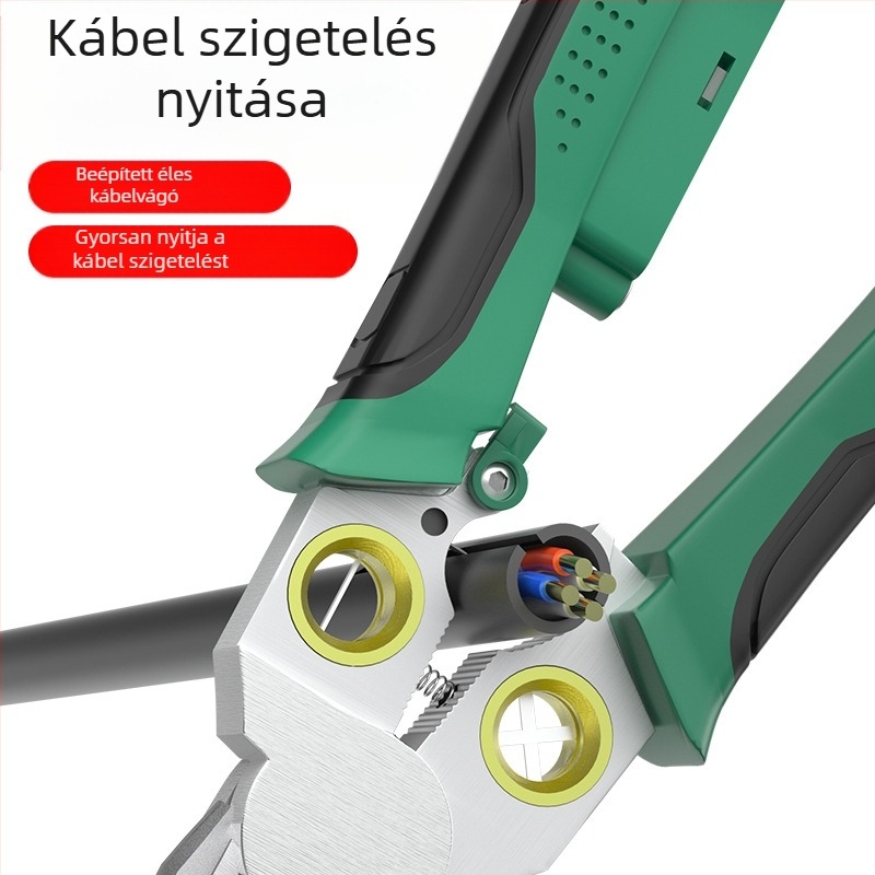 8 az 1-ben multifunkciós vezetékmérő és -csupaszító fogó, vezetékvágó, vezetékhúzó, vezeték- és kábelolló, hámozó fogó, elektromos vezetékek krimpelő fogó