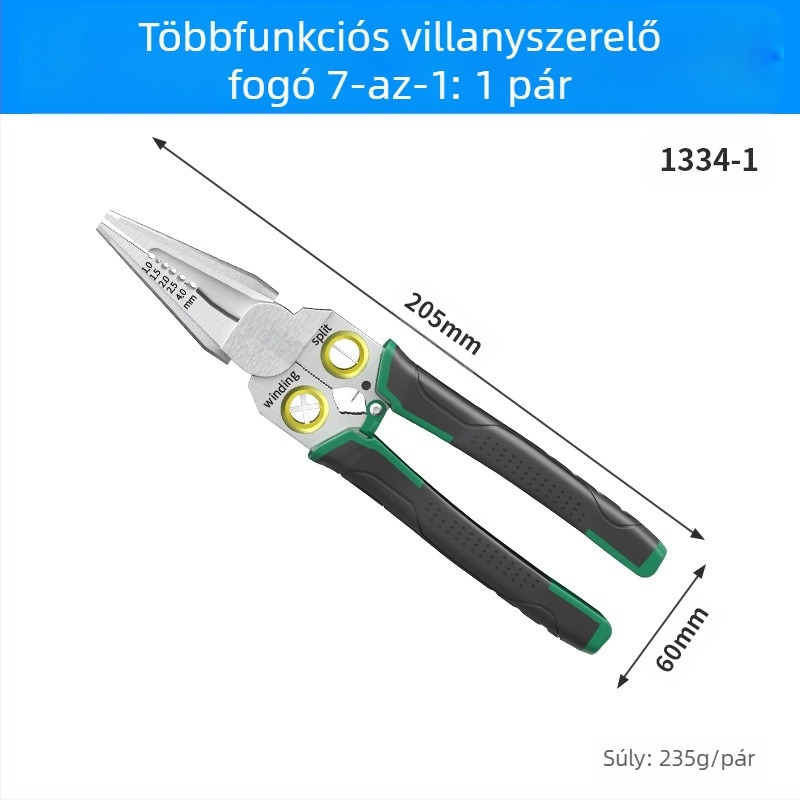8 az 1-ben multifunkciós vezetékmérő és -csupaszító fogó, vezetékvágó, vezetékhúzó, vezeték- és kábelolló, hámozó fogó, elektromos vezetékek krimpelő fogó