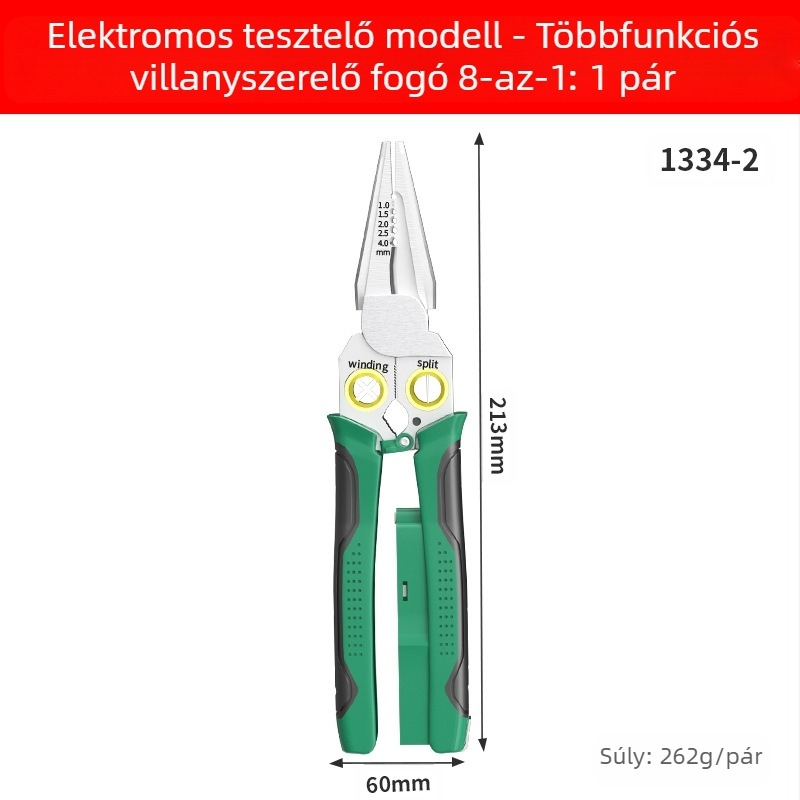 8 az 1-ben multifunkciós vezetékmérő és -csupaszító fogó, vezetékvágó, vezetékhúzó, vezeték- és kábelolló, hámozó fogó, elektromos vezetékek krimpelő fogó