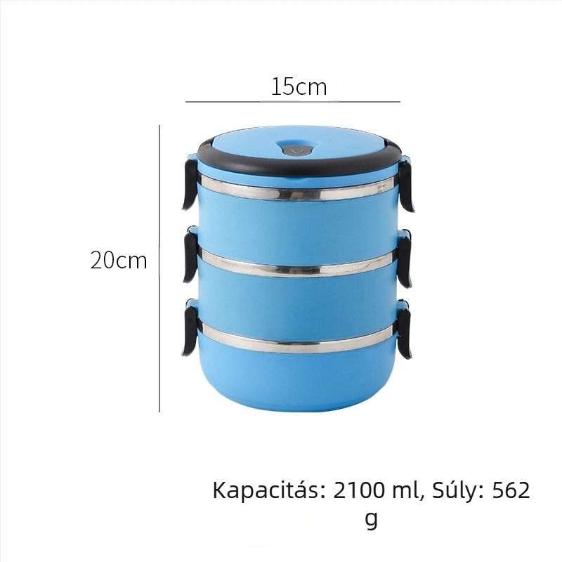 Rozsdamentes acélból készült, 304-es minőségű bento doboz, kerek, lezárt tartósítódoboz, többrétegű, kényelmes, szigetelt ebéddoboz, nyomtatott logóval