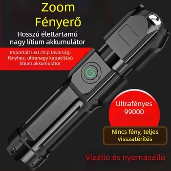 Hordozható teleszkópos zoomos távirányítós zseblámpa USB újratölthető LED zseblámpa kempingezéshez, kempingőrjárathoz, erős fényű otthoni világítás