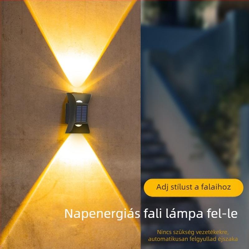 Új napelemes kürtlámpa kültéri vízálló fali fali lámpa udvari kerti fali reflektor villaajtó fali lámpa