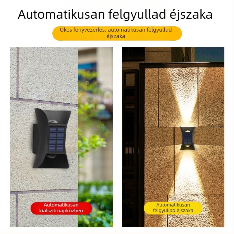 Új napelemes kürtlámpa kültéri vízálló fali fali lámpa udvari kerti fali reflektor villaajtó fali lámpa