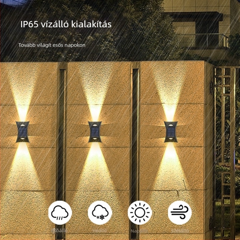Új napelemes kürtlámpa kültéri vízálló fali fali lámpa udvari kerti fali reflektor villaajtó fali lámpa