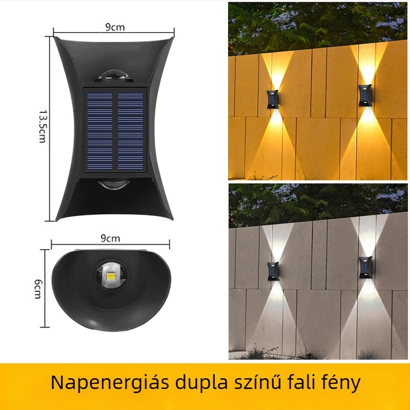 Új napelemes kürtlámpa kültéri vízálló fali fali lámpa udvari kerti fali reflektor villaajtó fali lámpa