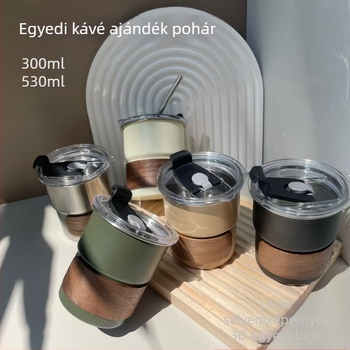 304 rozsdamentes acél kávéscsésze kültéri kempingcsésze felirattal, színes fogantyúval, lépcsős söröspohár