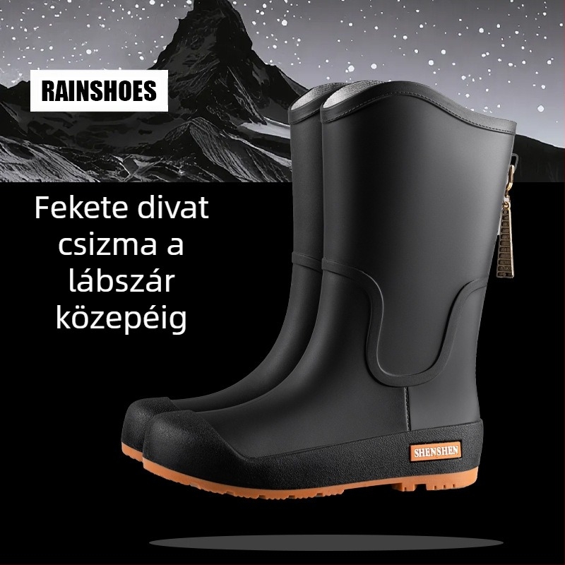 Esőcsizma női magas szárú felnőtt divatos vízicipő csúszásgátló hosszú esőcsizma női kültéri vízálló gyapjúbélésű vízicipő munkavédelmi gumicipő