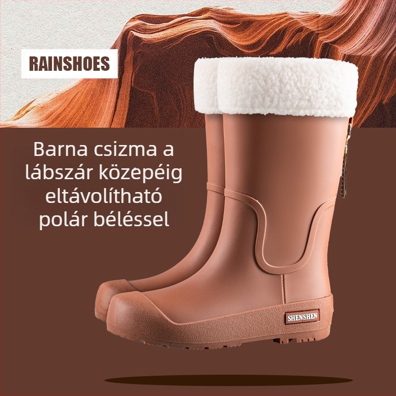 Esőcsizma női magas szárú felnőtt divatos vízicipő csúszásgátló hosszú esőcsizma női kültéri vízálló gyapjúbélésű vízicipő munkavédelmi gumicipő