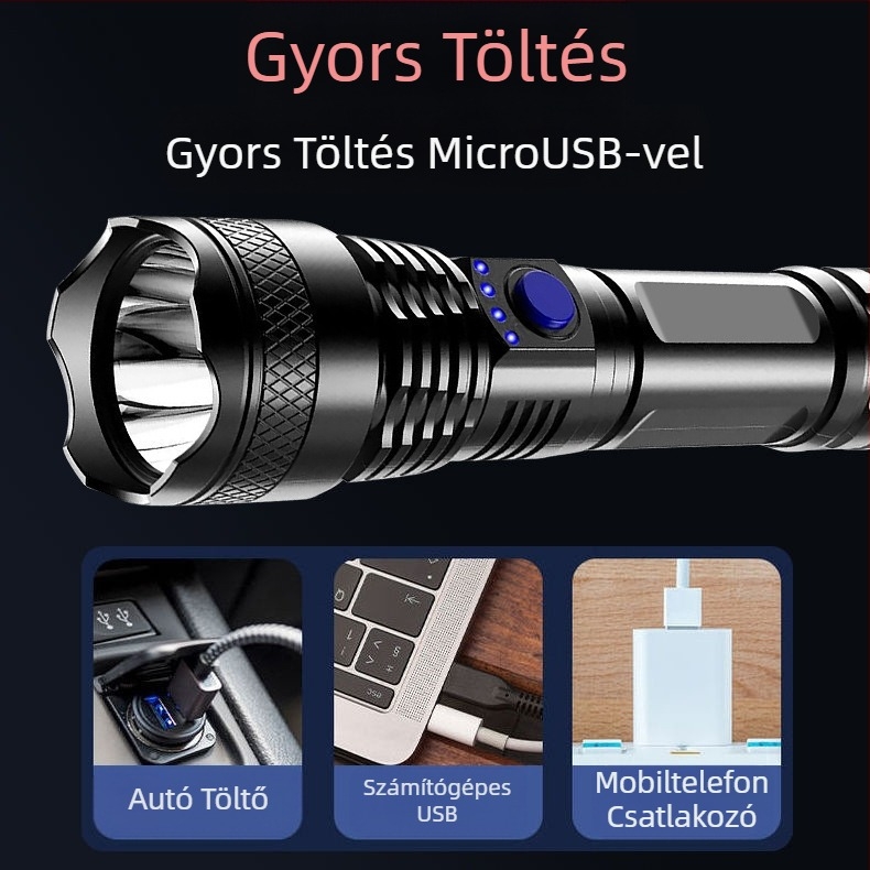 Határokon átnyúló ABS zseblámpa USB töltő teljesítmény kijelző otthoni kültéri hordozható éjszakai horgászat kemping erős zseblámpa