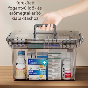 Átlátszó hordozható háztartási hordozható gyógyszeres doboz nagy kapacitású elsősegélynyújtó orvosi kellékek tároló doboz gyógyszer osztályozás műanyag többrétegű